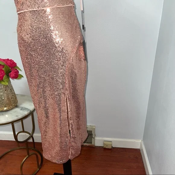 # Mac Duggal Rose Gold Sequins One Shoulder Ruffle Mini Dress / Gown New W/ Tag - Picture 12 of 17